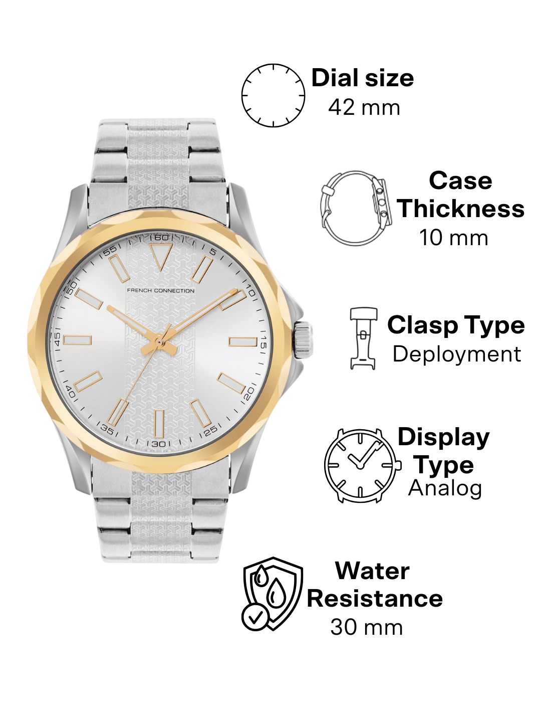 French Connection Silver Dial Analog Watch for Men's - FCC03SM