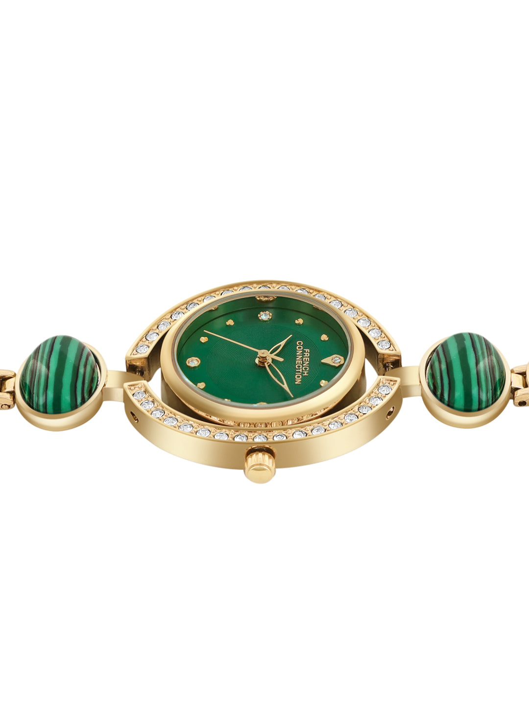 French Connection Sunray Green Round Dial With Stone Strap Watch - For Womens FCD1NGM