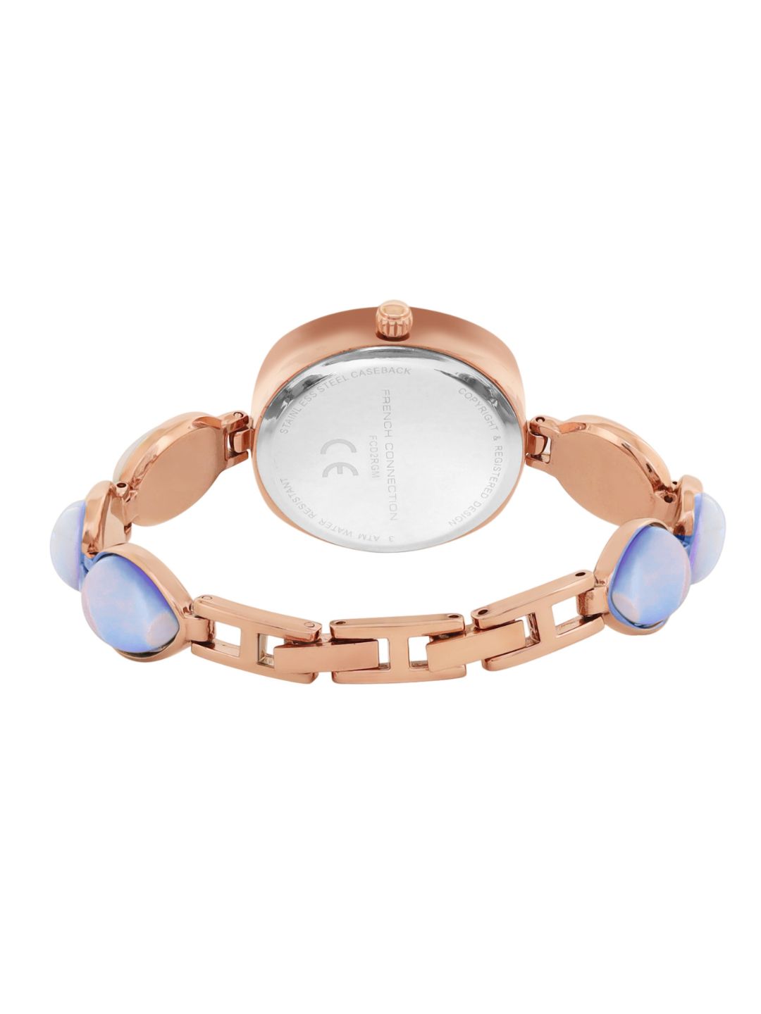 French Connection Sunray Silver Round Dial With Stone Strap Watch - For Womens FCD2RGM