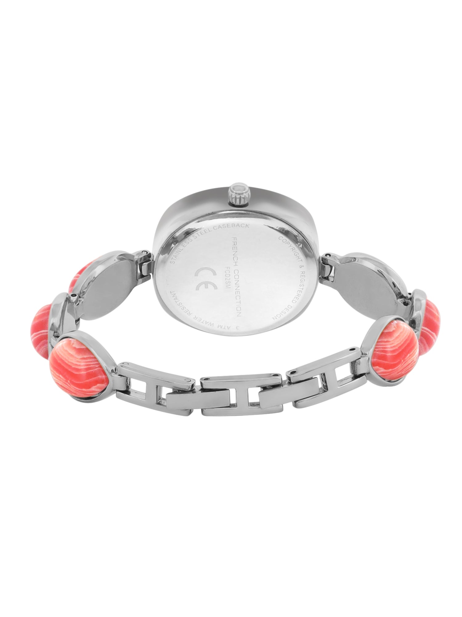French Connection Sunray Pink Round Dial With Stone Strap Watch - For Womens FCD2SM