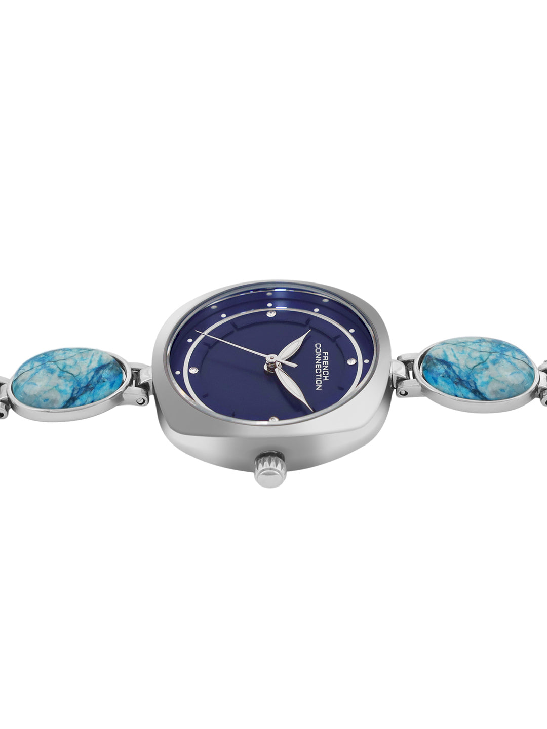 French Connection Sunray Blue Round Dial With Stone Strap Watch - For Womens FCD2USM