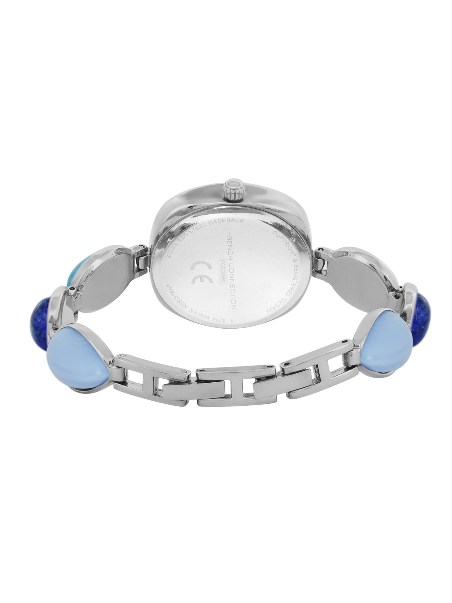 French Connection Sunray Blue Round Dial With Stone Strap Watch - For Womens FCD2USM