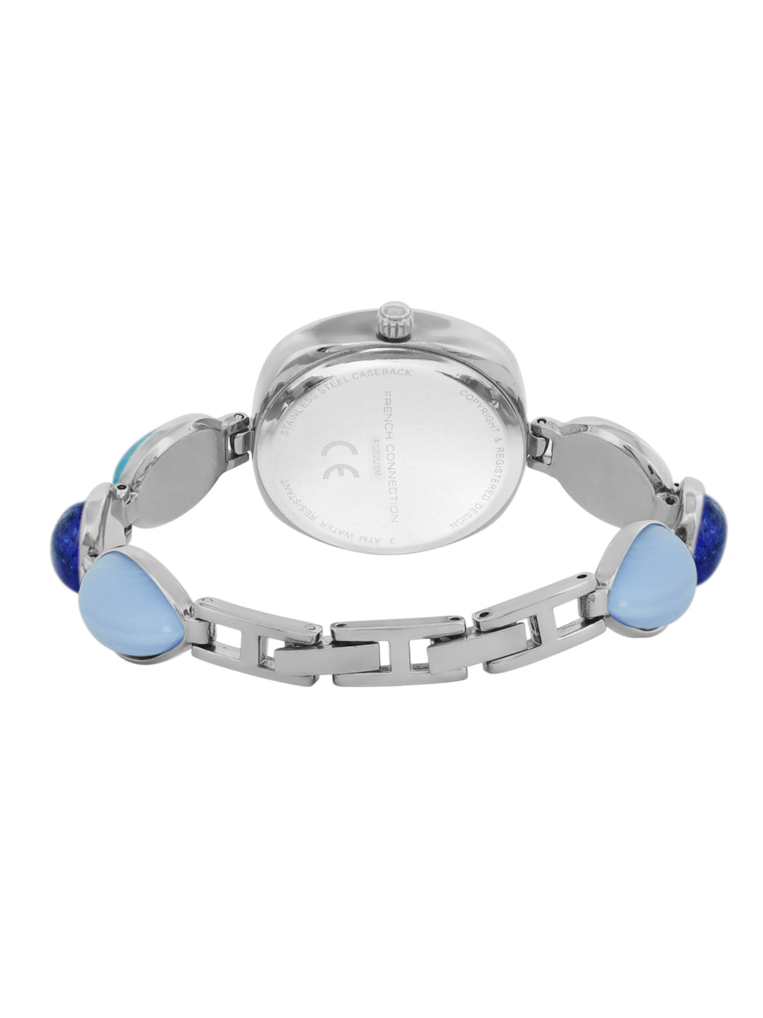 French Connection Sunray Blue Round Dial With Stone Strap Watch - For Womens FCD2USM