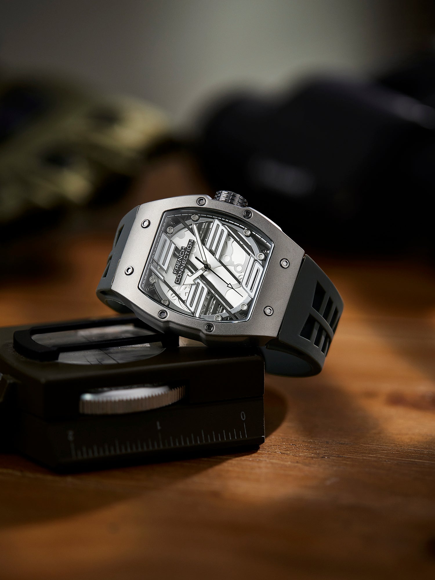 French Connection Axiom | Tonneau Case | Grey Dial | Grey Silicone Strap | Watch for Men - FCD4G