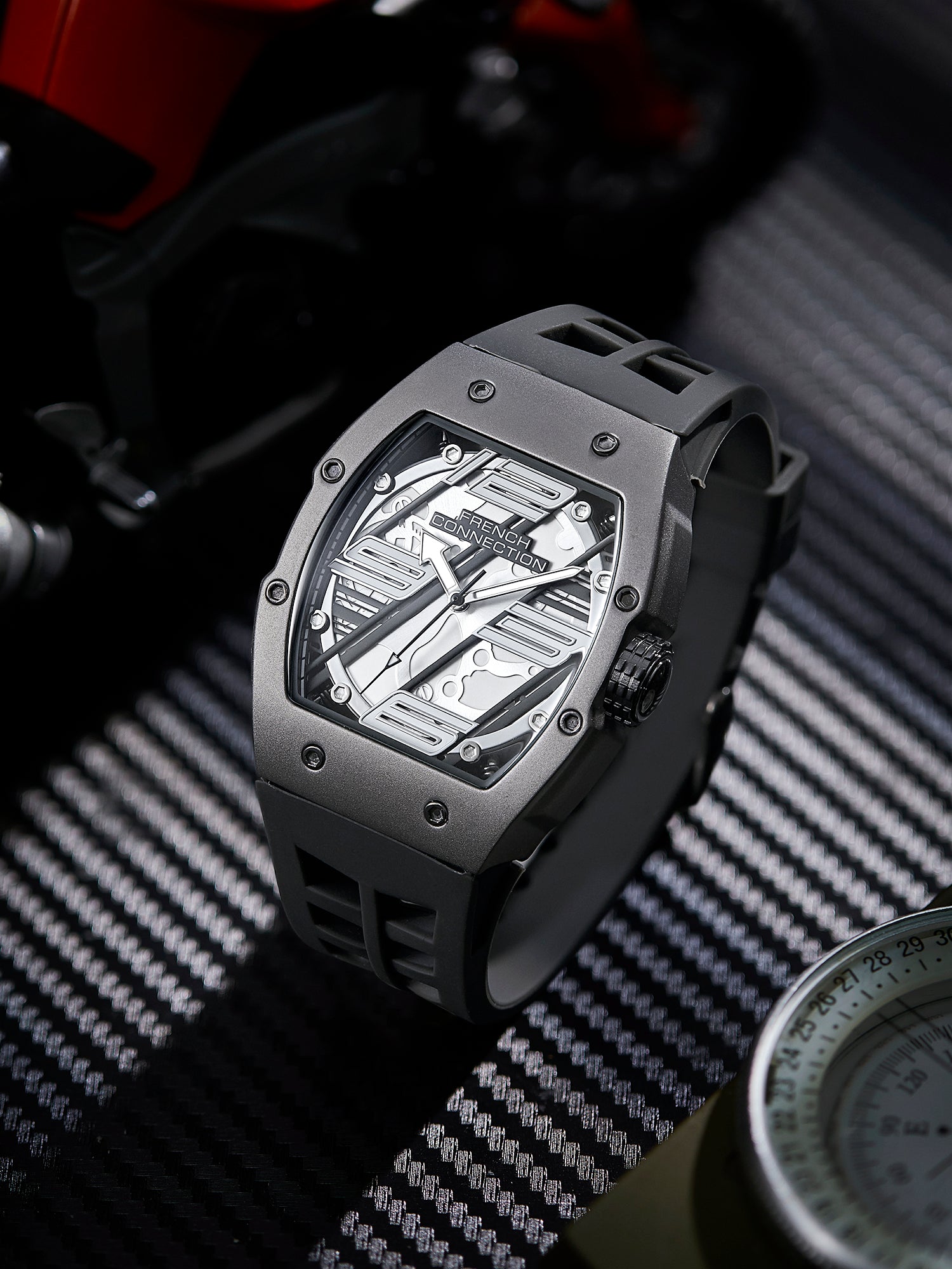 French Connection Axiom | Tonneau Case | Grey Dial | Grey Silicone Strap | Watch for Men - FCD4G