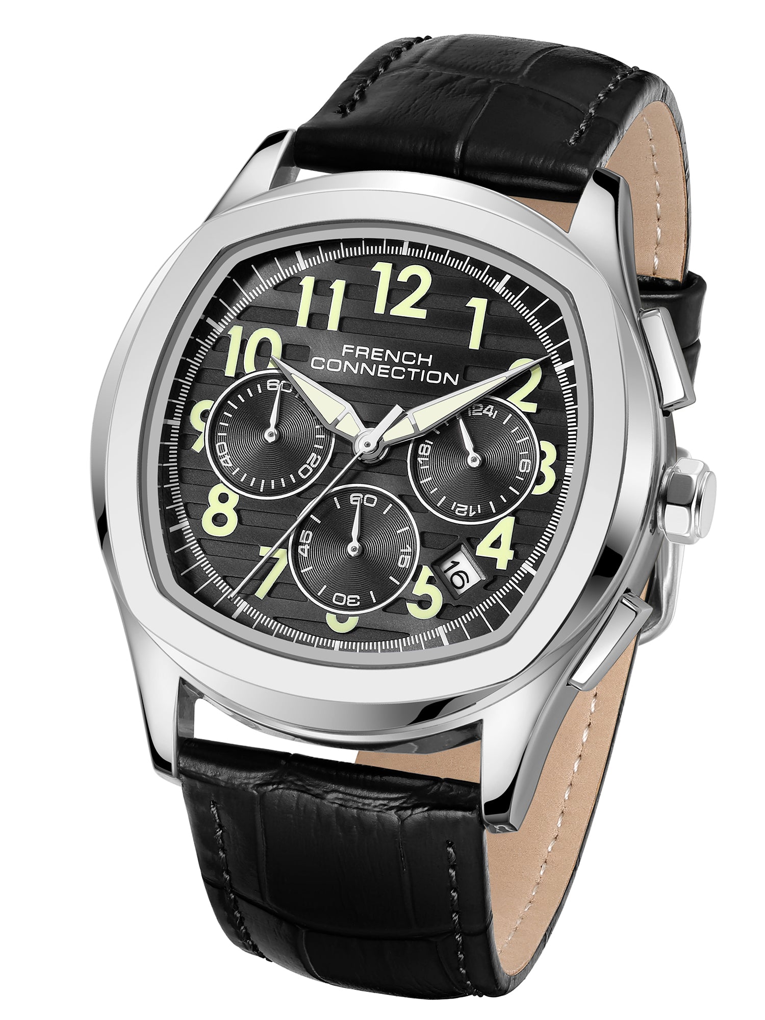 French Connection Megachron | Black Dial | Chronograph | Black Leather Strap | Watch for Men - FCD5BL
