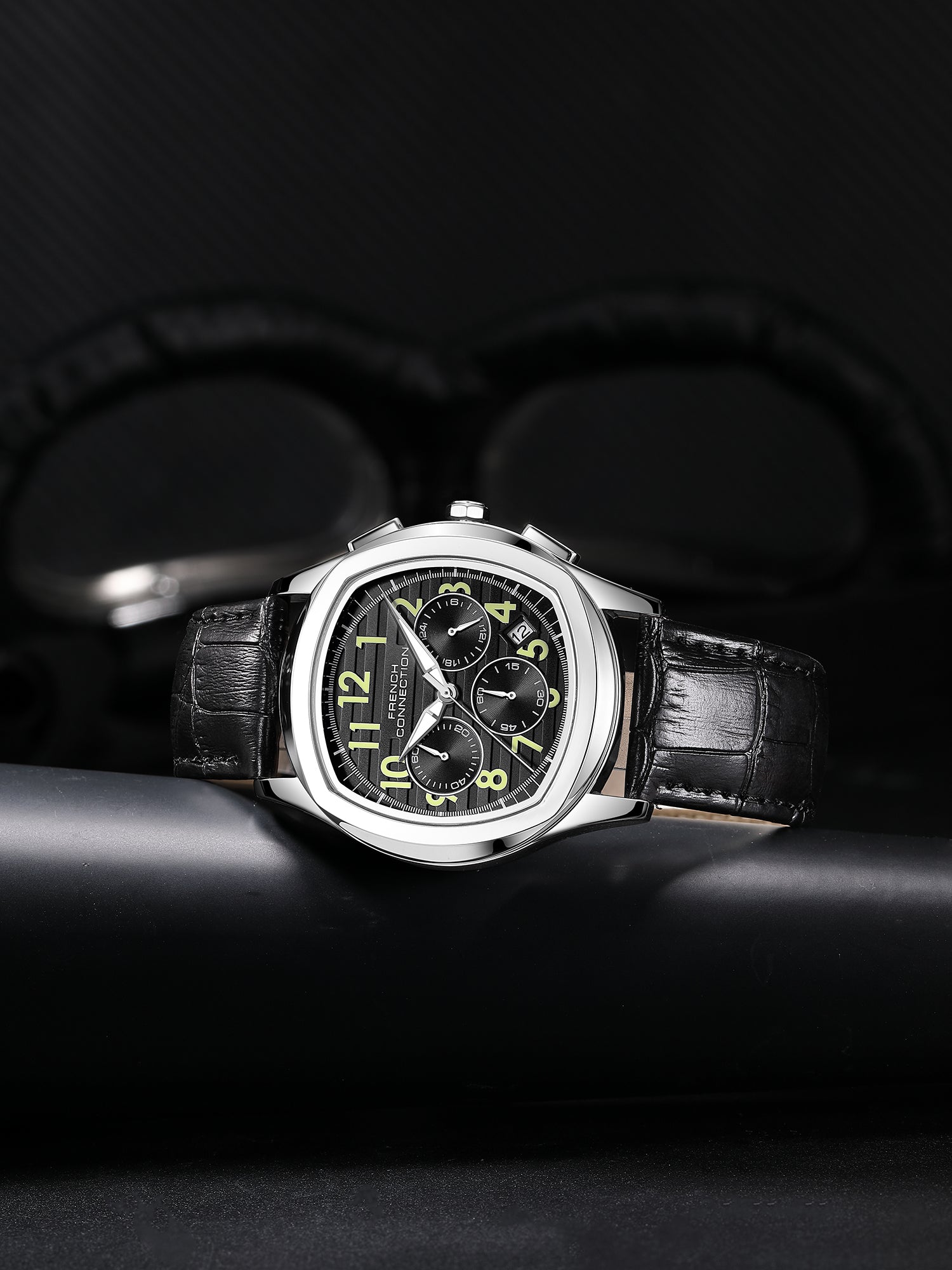 French Connection Megachron | Black Dial | Chronograph | Black Leather Strap | Watch for Men - FCD5BL