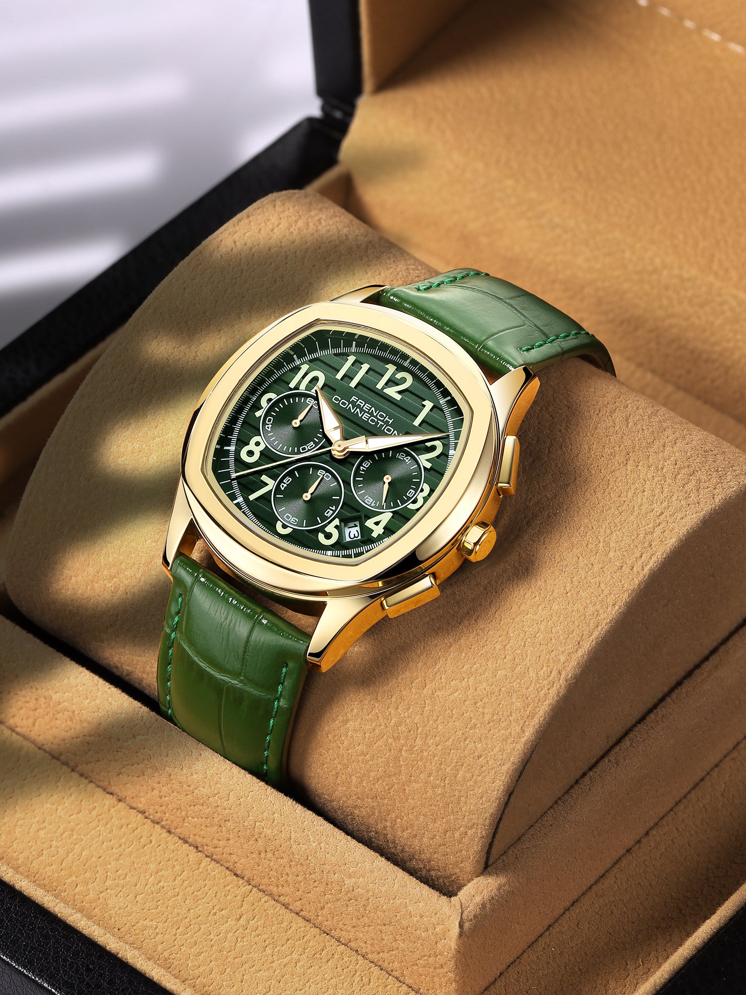 French Connection Megachron | Green Dial | Green Leather Strap | Watch for Men - FCD5NL