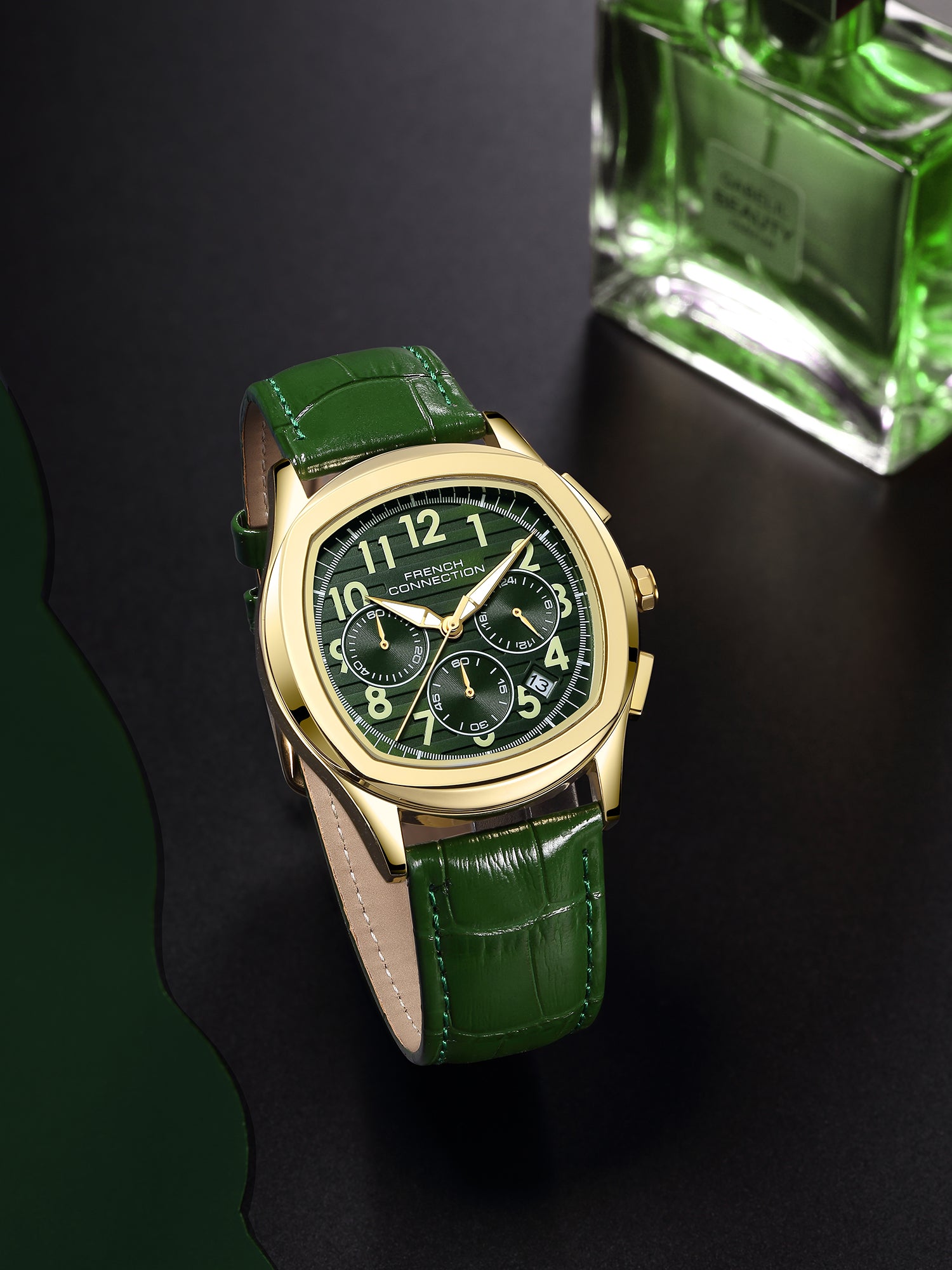 French Connection Megachron | Green Dial | Green Leather Strap | Watch for Men - FCD5NL