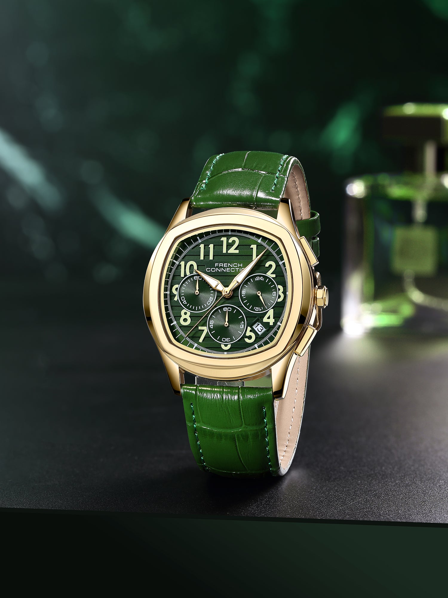French Connection Megachron | Green Dial | Green Leather Strap | Watch for Men - FCD5NL