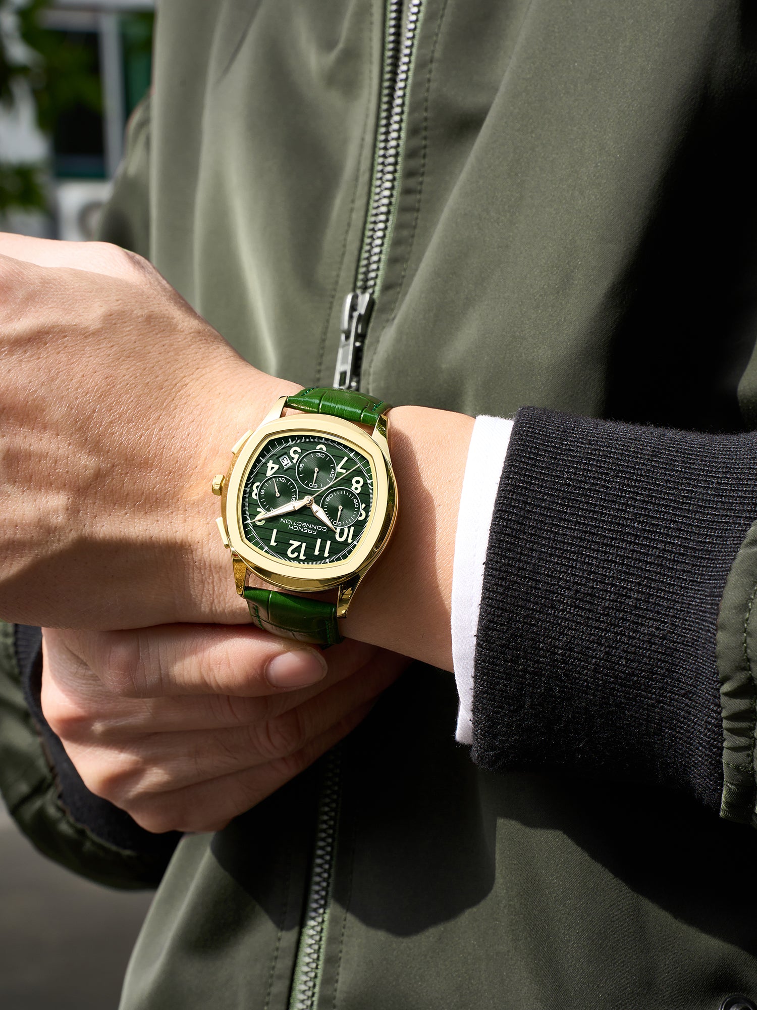 French Connection Megachron | Green Dial | Green Leather Strap | Watch for Men - FCD5NL