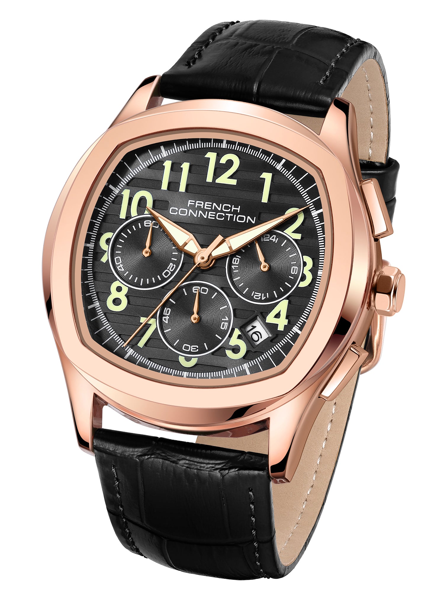 French Connection Megachron | Black Dial | Black Leather Strap | Watch for Men - FCD5RBL