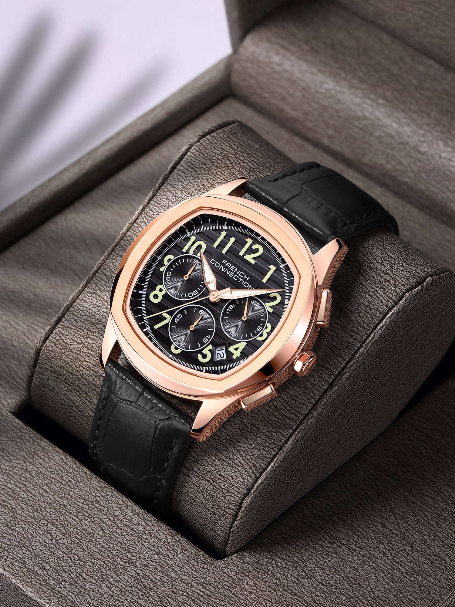 French Connection Megachron | Black Dial | Black Leather Strap | Watch for Men - FCD5RBL