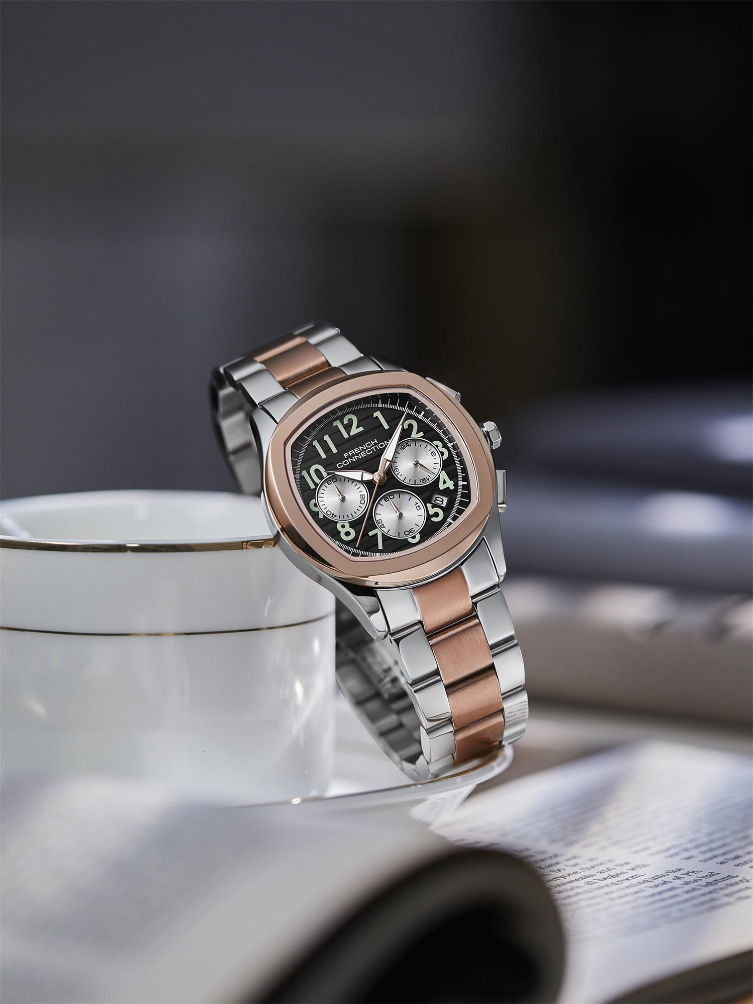 French Connection Megachron | Chronograph Grey Dial | Two Tone Stainless Steel Strap | Watch for Men - FCD5RTM