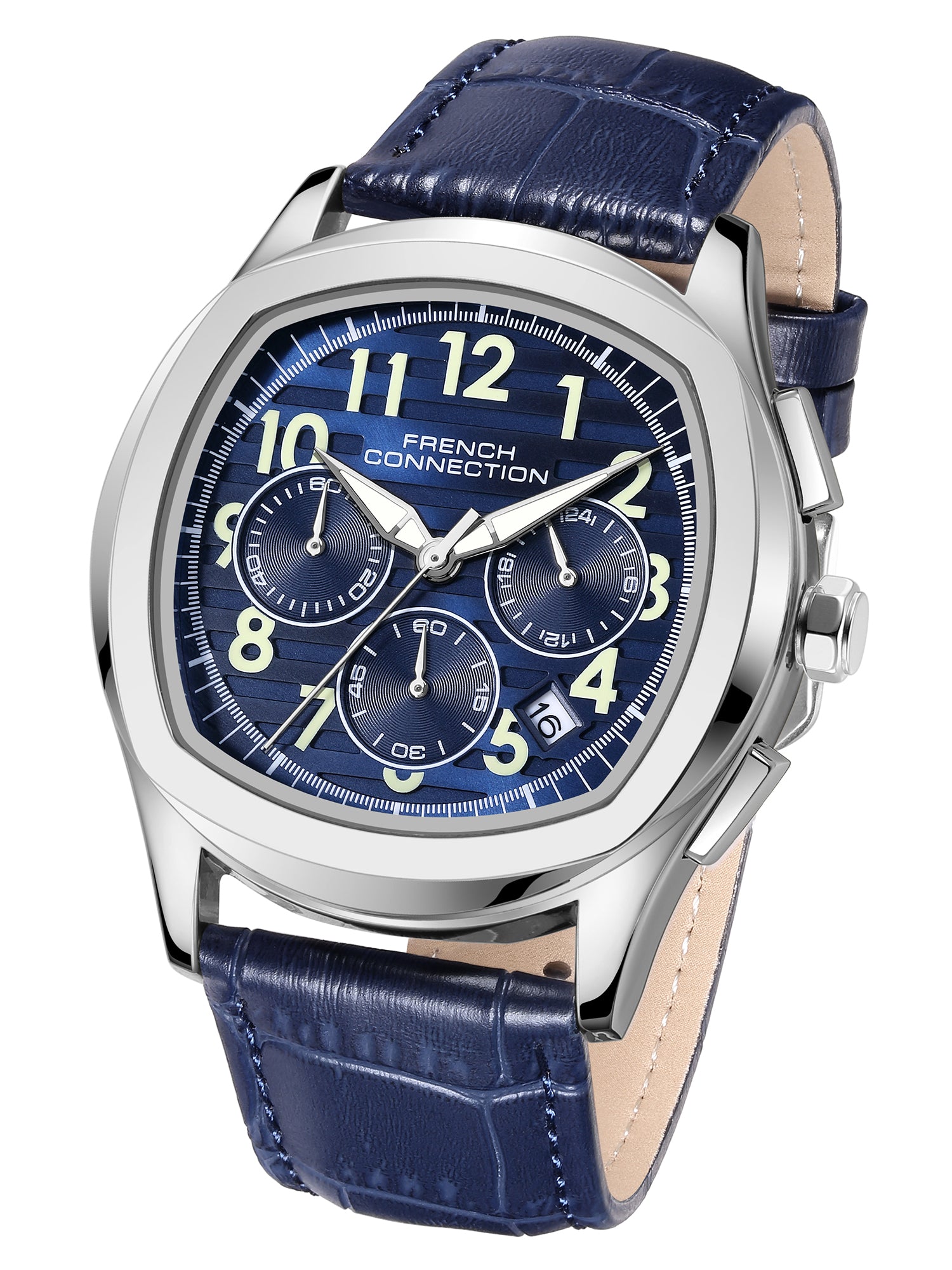 French Connection Megachron | Chronograph Blue Dial | Blue Leather Strap | Watch for Men - FCD5UL