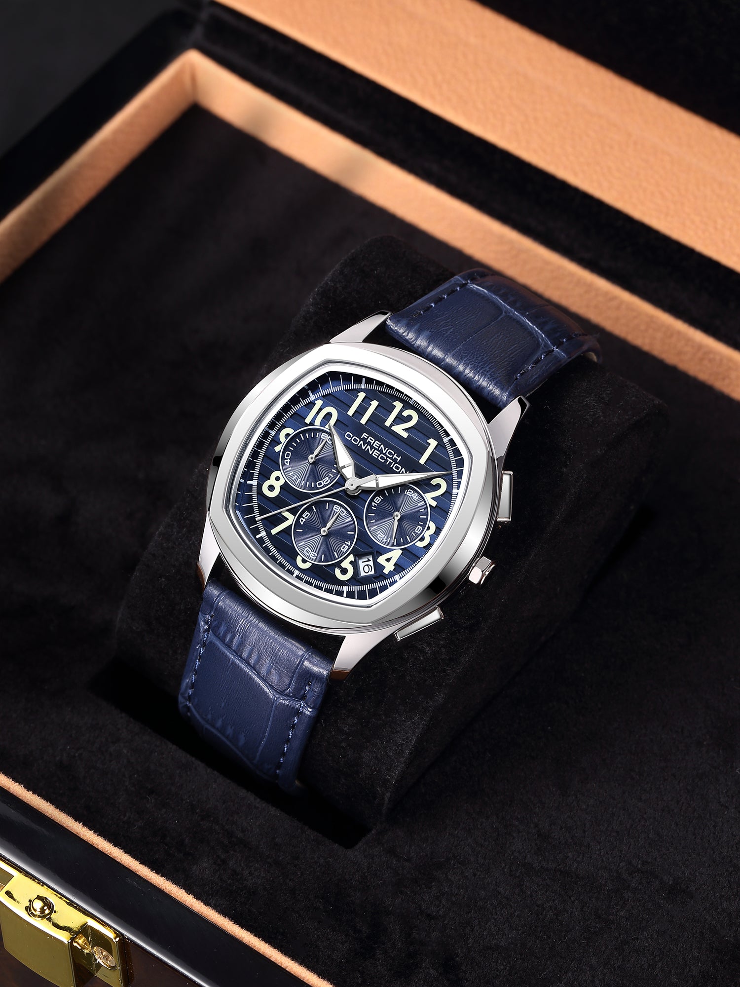French Connection Megachron | Chronograph Blue Dial | Blue Leather Strap | Watch for Men - FCD5UL