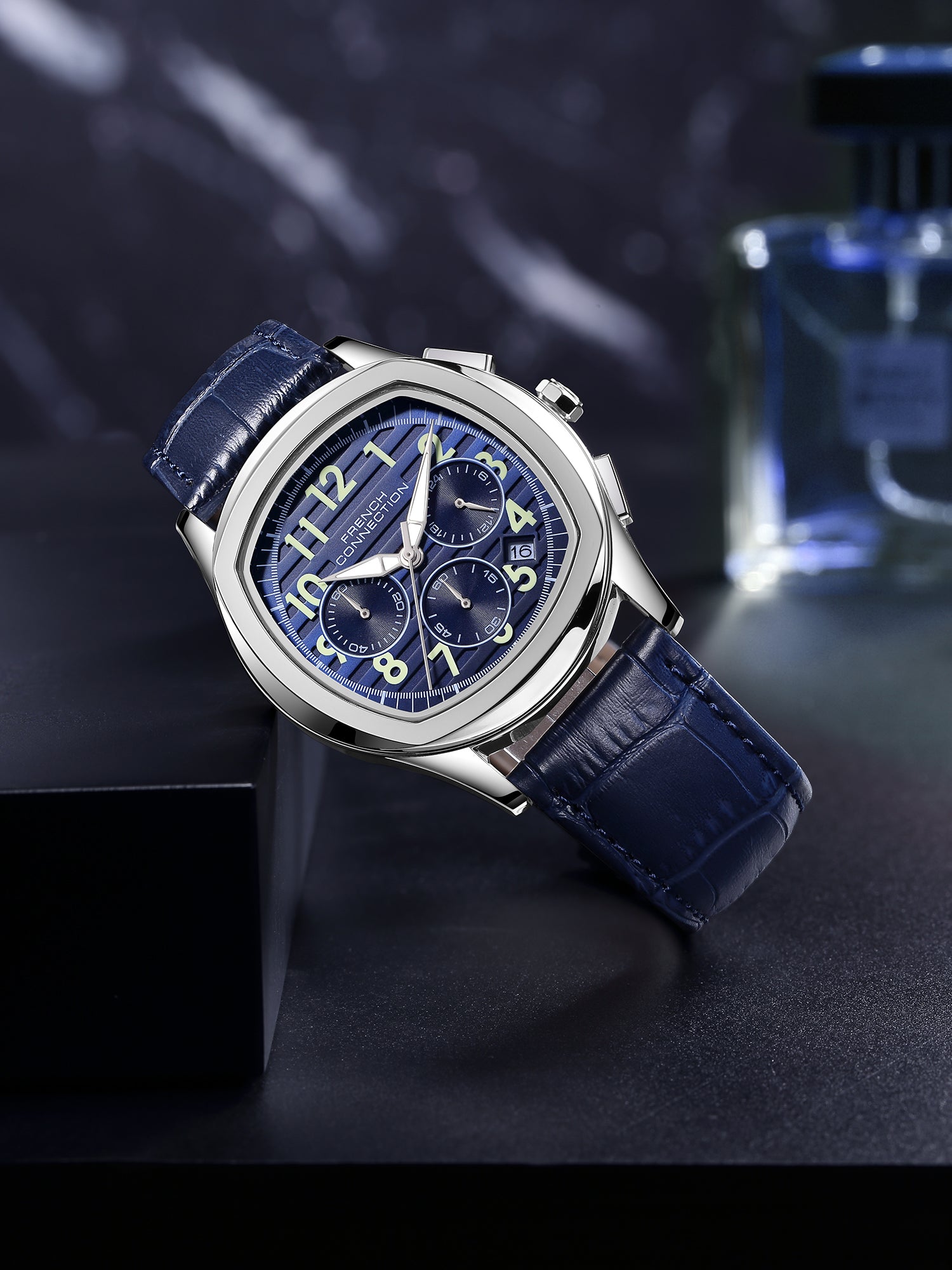 French Connection Megachron | Chronograph Blue Dial | Blue Leather Strap | Watch for Men - FCD5UL