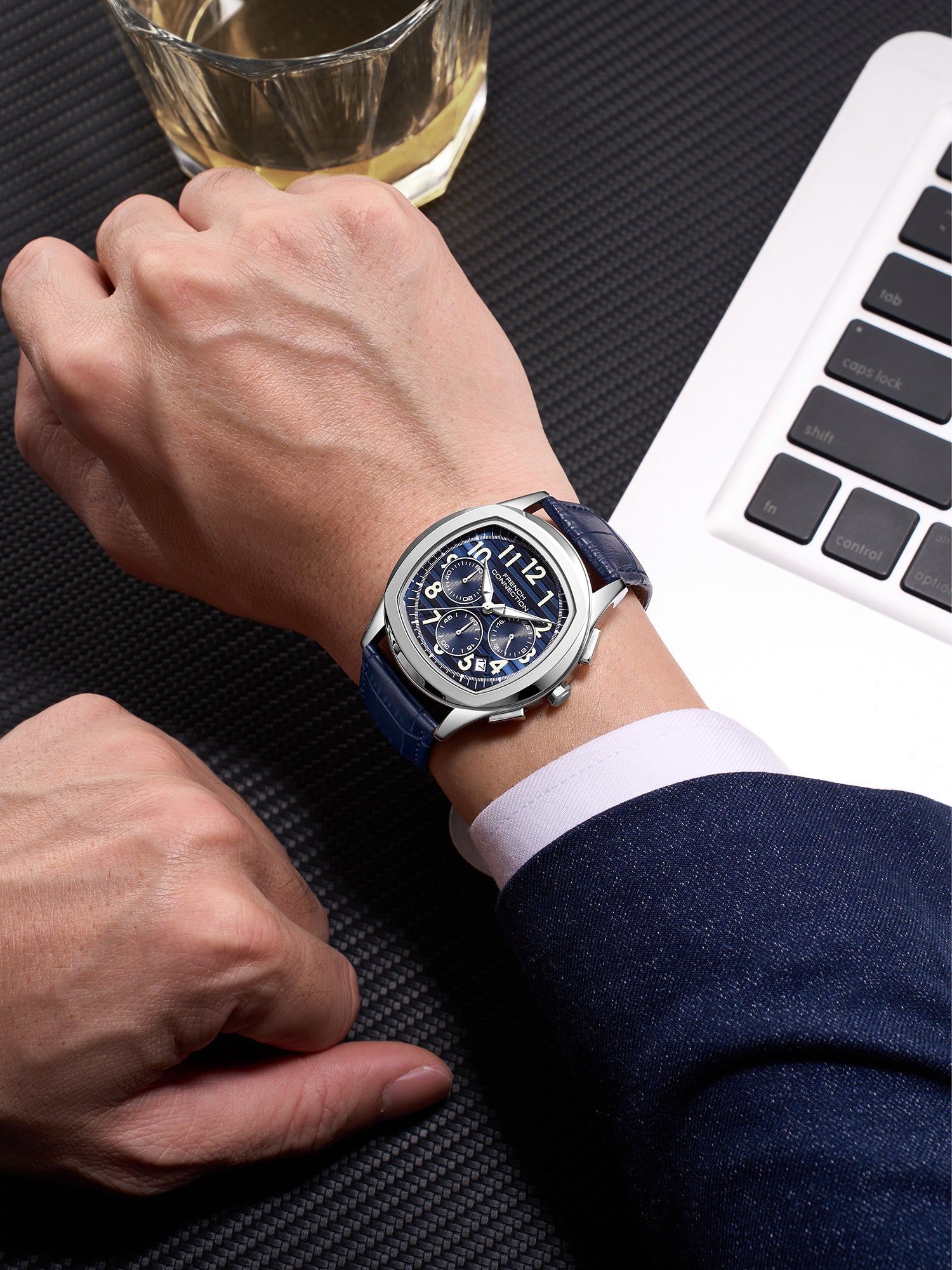 French Connection Megachron | Chronograph Blue Dial | Blue Leather Strap | Watch for Men - FCD5UL