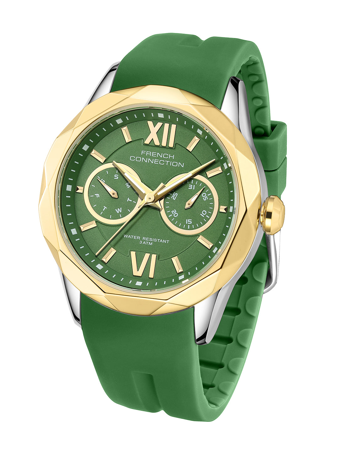 French Connection Octyra | Multi-Function | Green Dial | Green Silicone Strap | Watch for Women - FCD6N