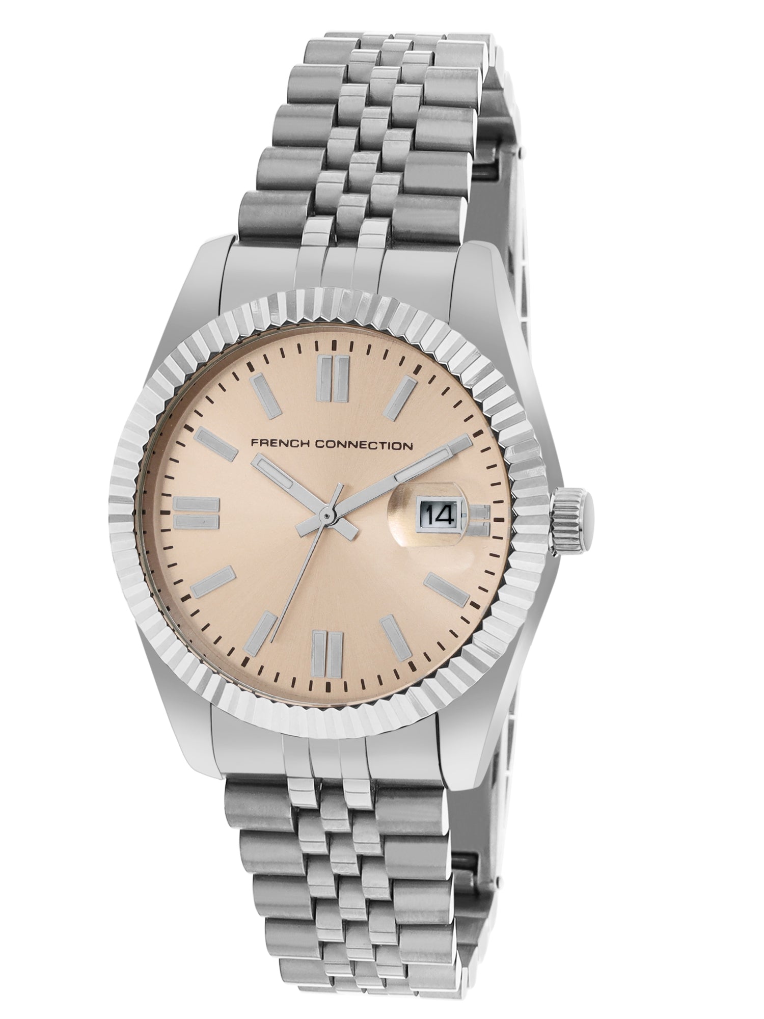 French Connection Men's Gift Set | Beige Sunray Analog Dial | Date Display | Silver Stainless Steel Strap & Bracelet Gift Set | Quartz Watch for Men - FCGS01-B