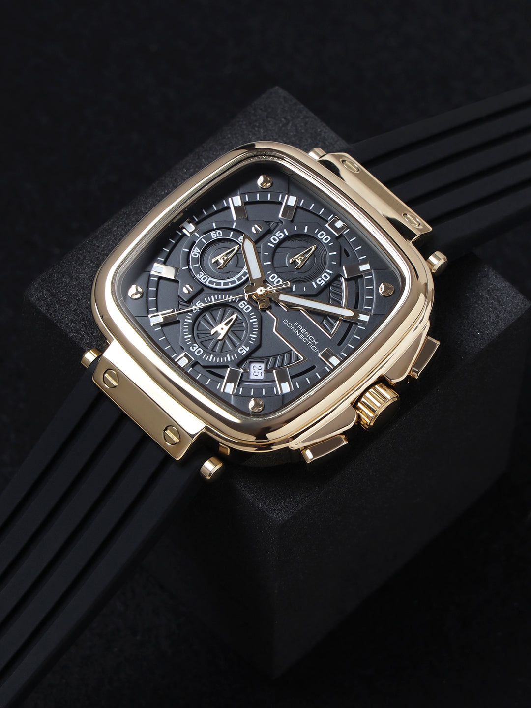 French Connection Black Dial Chronograph Watch for Men's - FCH004BL