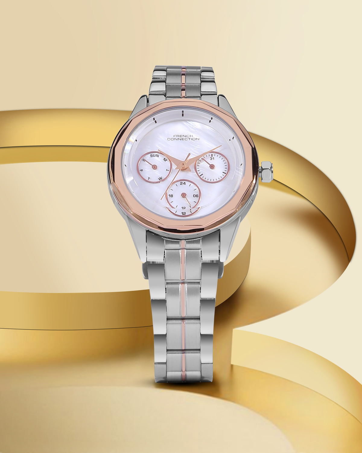 French Connection Multi - Function White Mop Dial Women's Watch -FCH06RTM