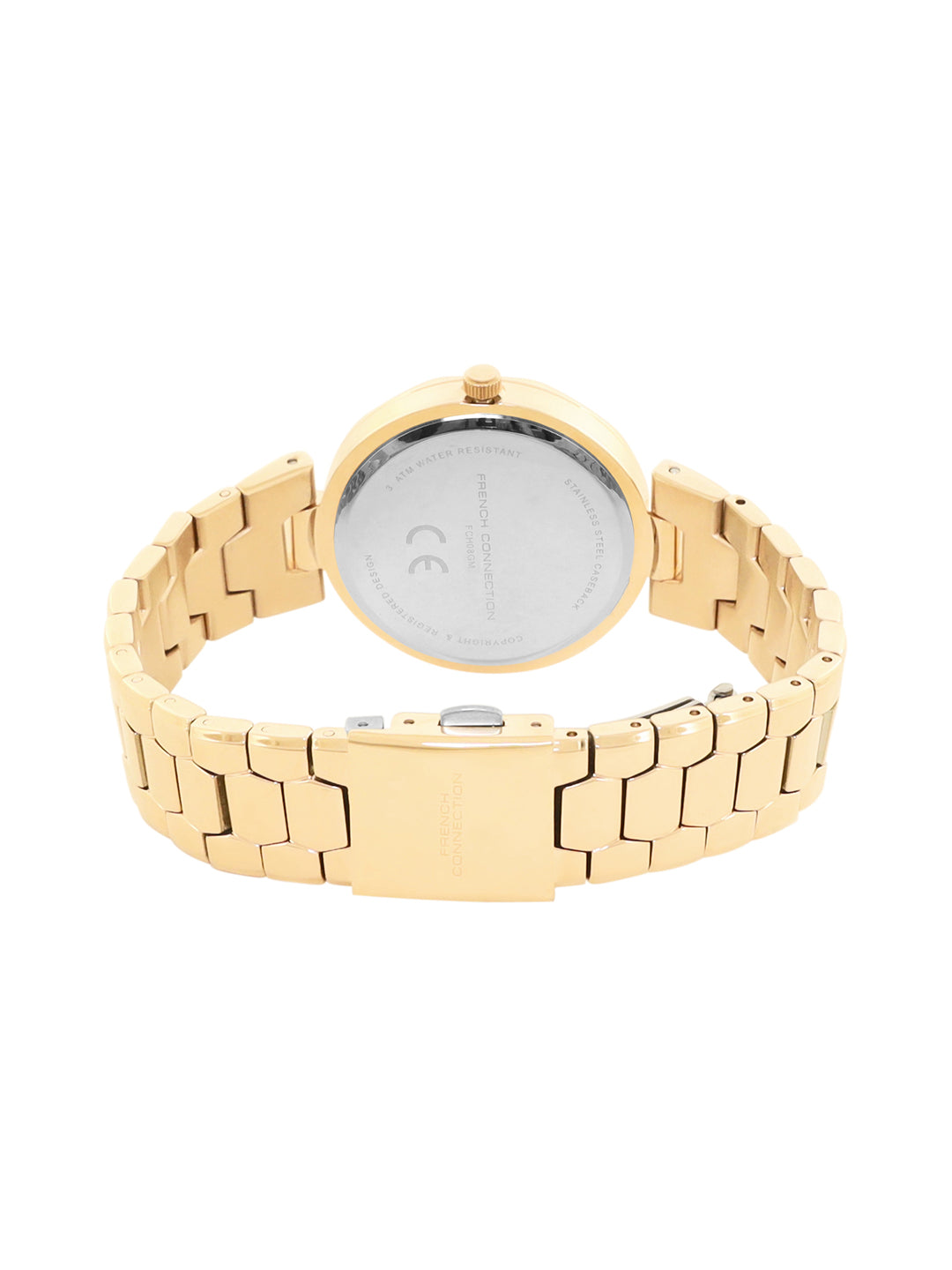 French connection Women Embellished Dial & Stainless Steel Bracelet Style Straps Analogue Watch FCH08GM