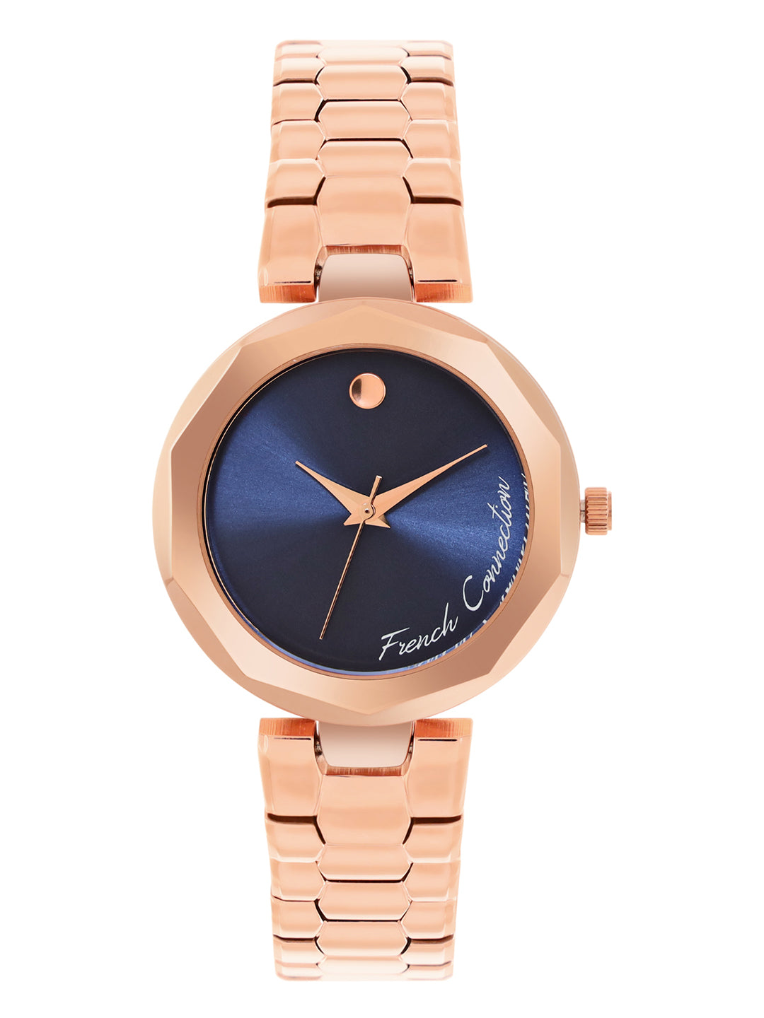 French connection Women Embellished Dial & Stainless Steel Bracelet Style Straps Analogue Watch FCH08RGM