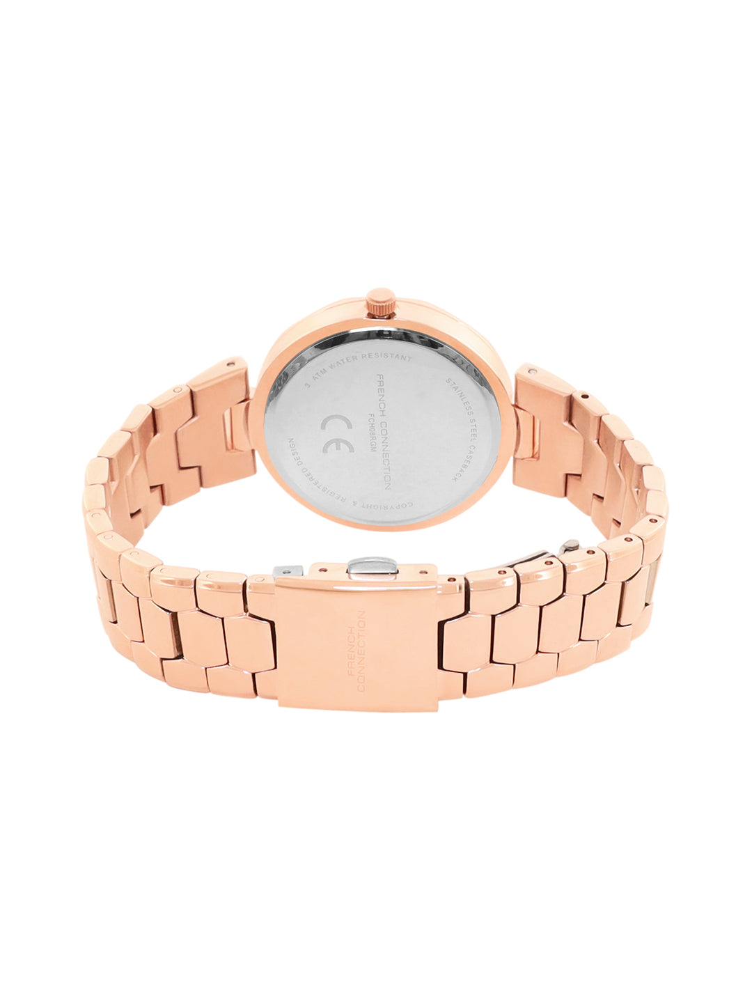 French connection Women Embellished Dial & Stainless Steel Bracelet Style Straps Analogue Watch FCH08RGM