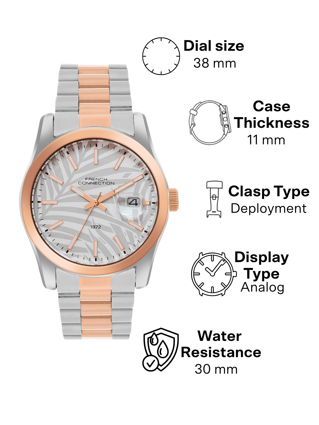 French Connection White Dial Dated Watch for Men's - FCH14RTM