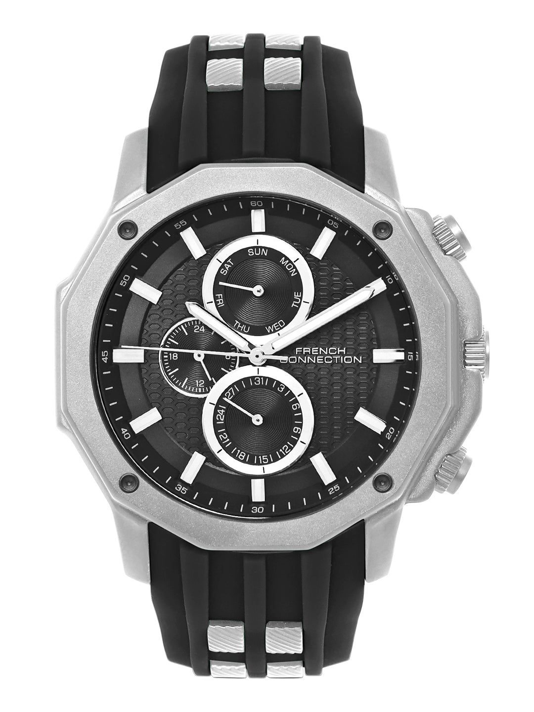 French Connection Black Dial Multifunction Watch for Men's - FCH15BL