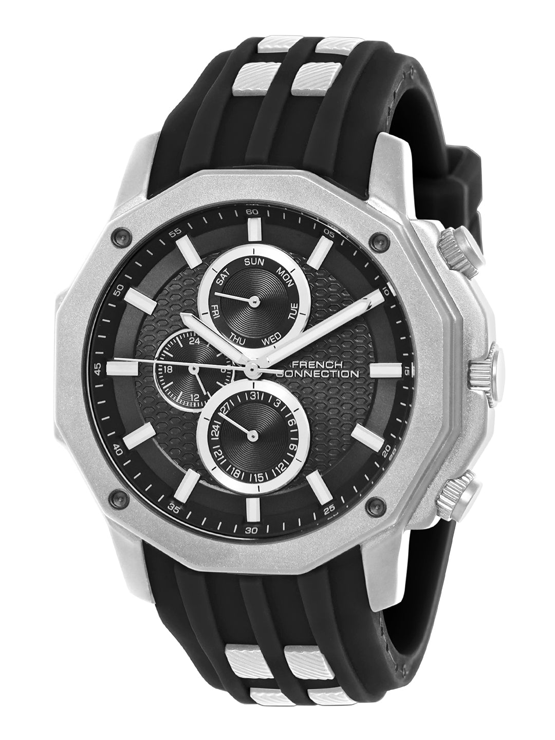 French Connection Black Dial Multifunction Watch for Men's - FCH15BL