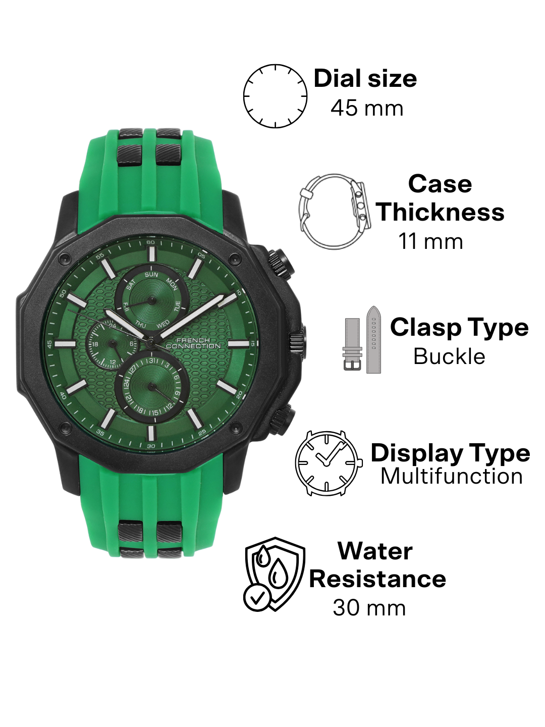 French Connection Green Dial Multifunction Watch for Men's - FCH15NL