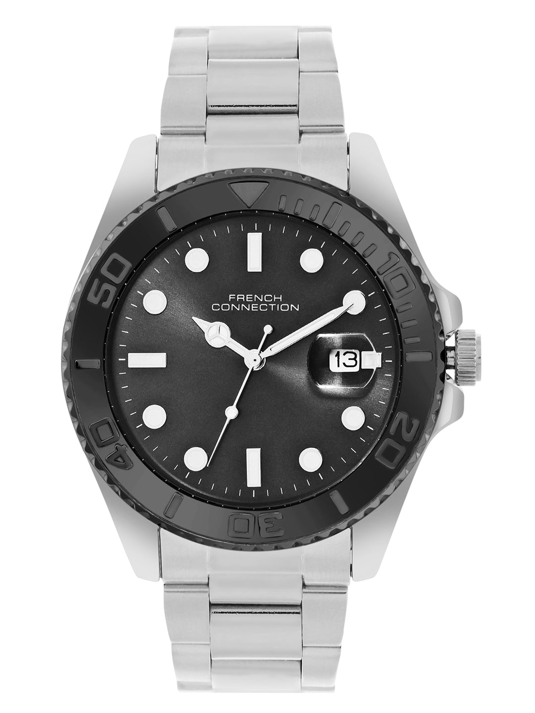 French Connection Black Dial Dated Watch for Men's - FCH17BSM