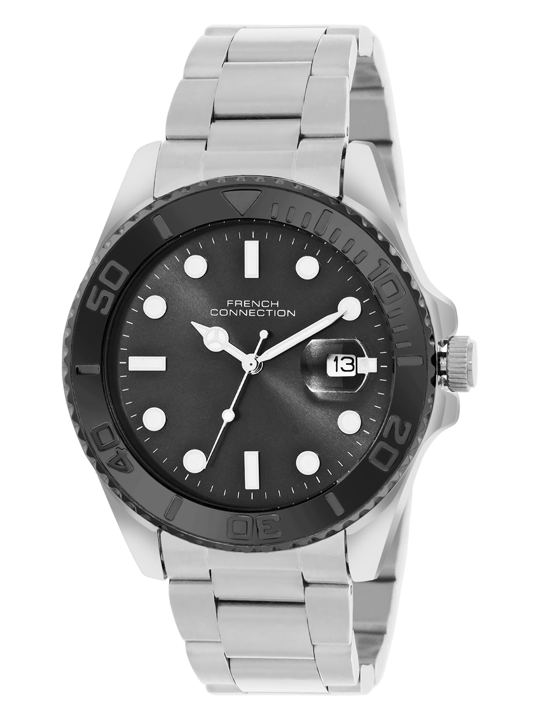 French Connection Black Dial Dated Watch for Men's - FCH17BSM