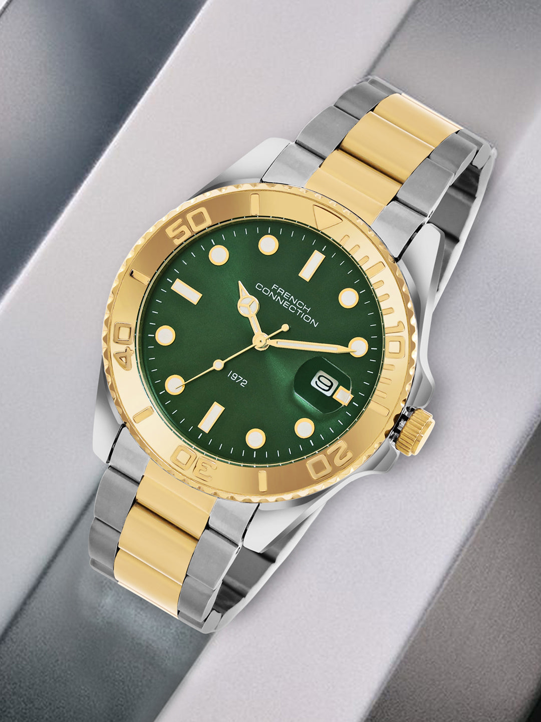 French Connection Green Dial Dated Watch for Men's - FCH17NSM