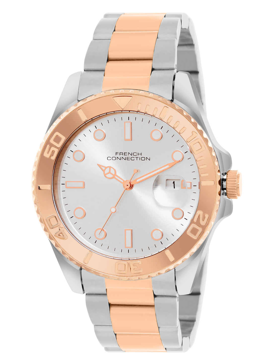 French Connection Silver Dial Dated Watch for Men's - FCH17RTM