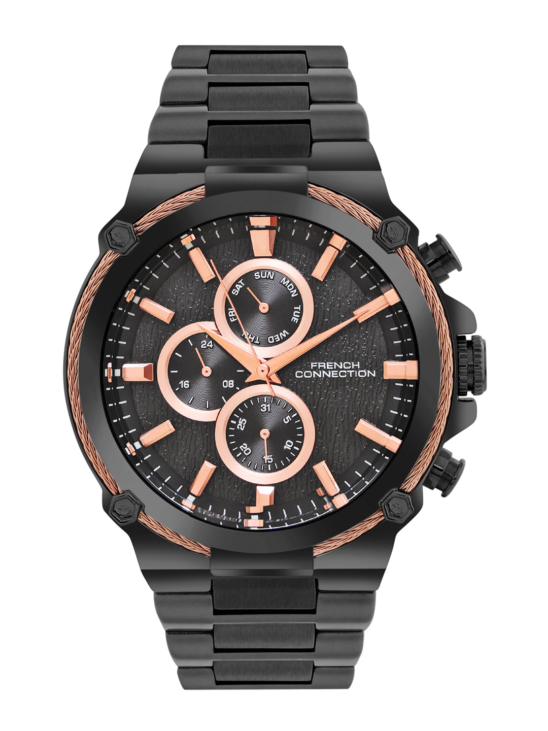 French Connection Black Dial Multifunction Watch for Men's - FCH18BM