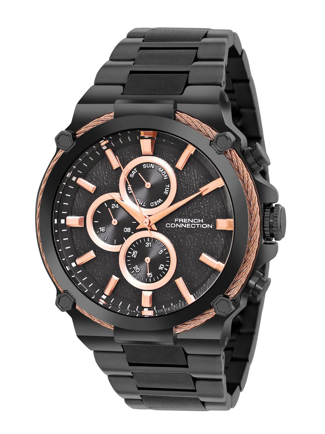 French Connection Black Dial Multifunction Watch for Men's - FCH18BM