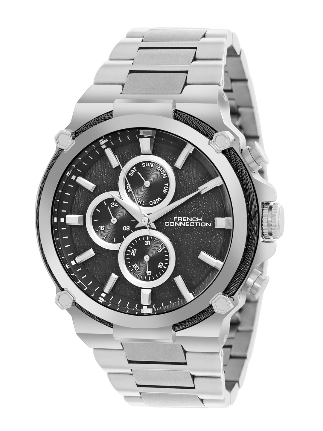 French Connection Black Dial Multifunction Watch for Men's - FCH18BSM
