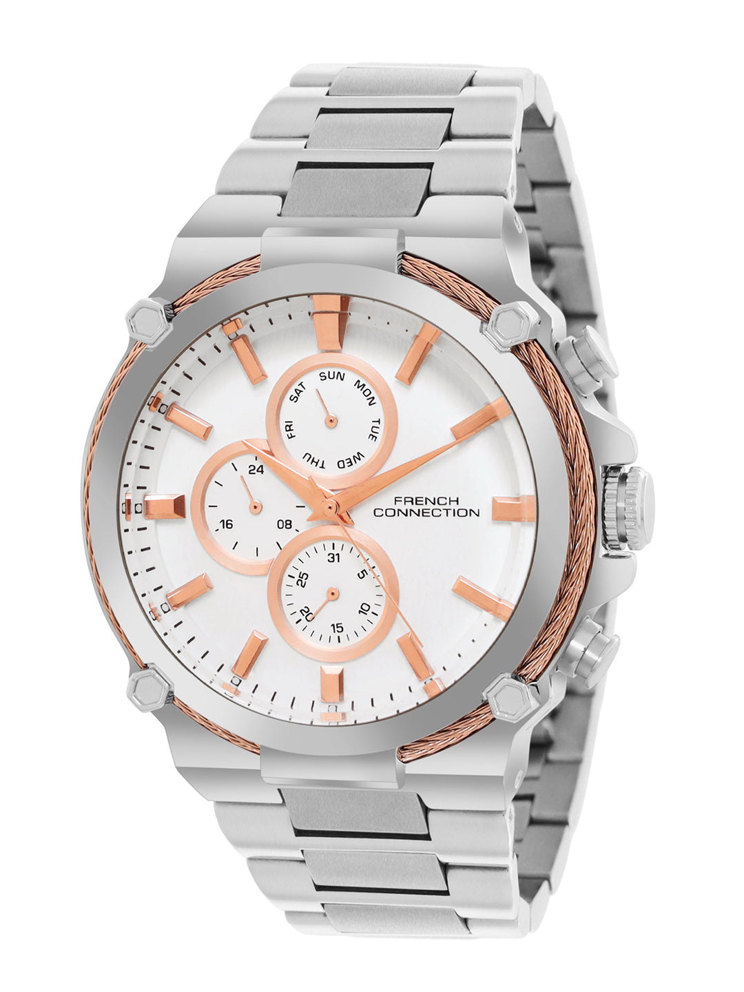 French Connection White Dial Multifunction Watch for Men's - FCH18SM