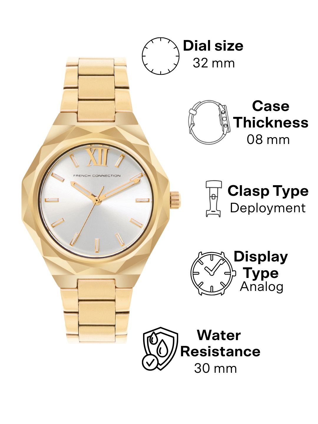 French Connection Silver Dial Analog Watch for Women's - FCH1GM