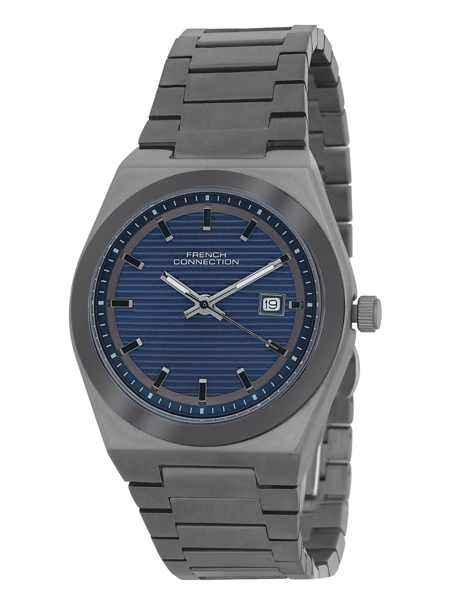 French Connection Textured Blue Round Dial With Stainless Steel Strap Watch - For Mens FCH22GNM