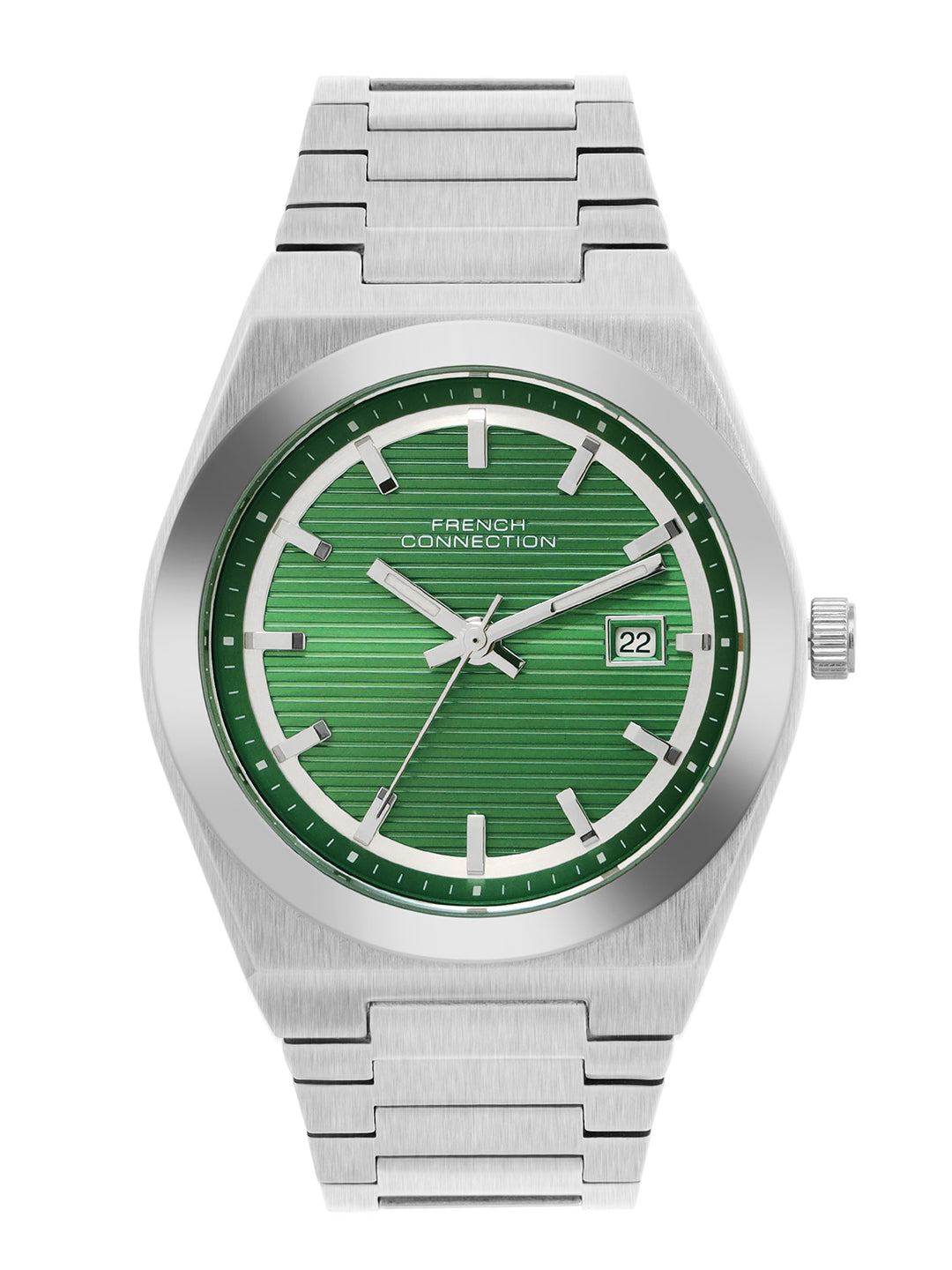 French Connection Textured Green Round Dial With Stainless Steel Strap Watch - For Mens FCH22NSM