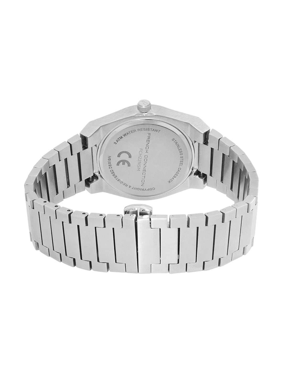 French Connection Textured Green Round Dial With Stainless Steel Strap Watch - For Mens FCH22NSM