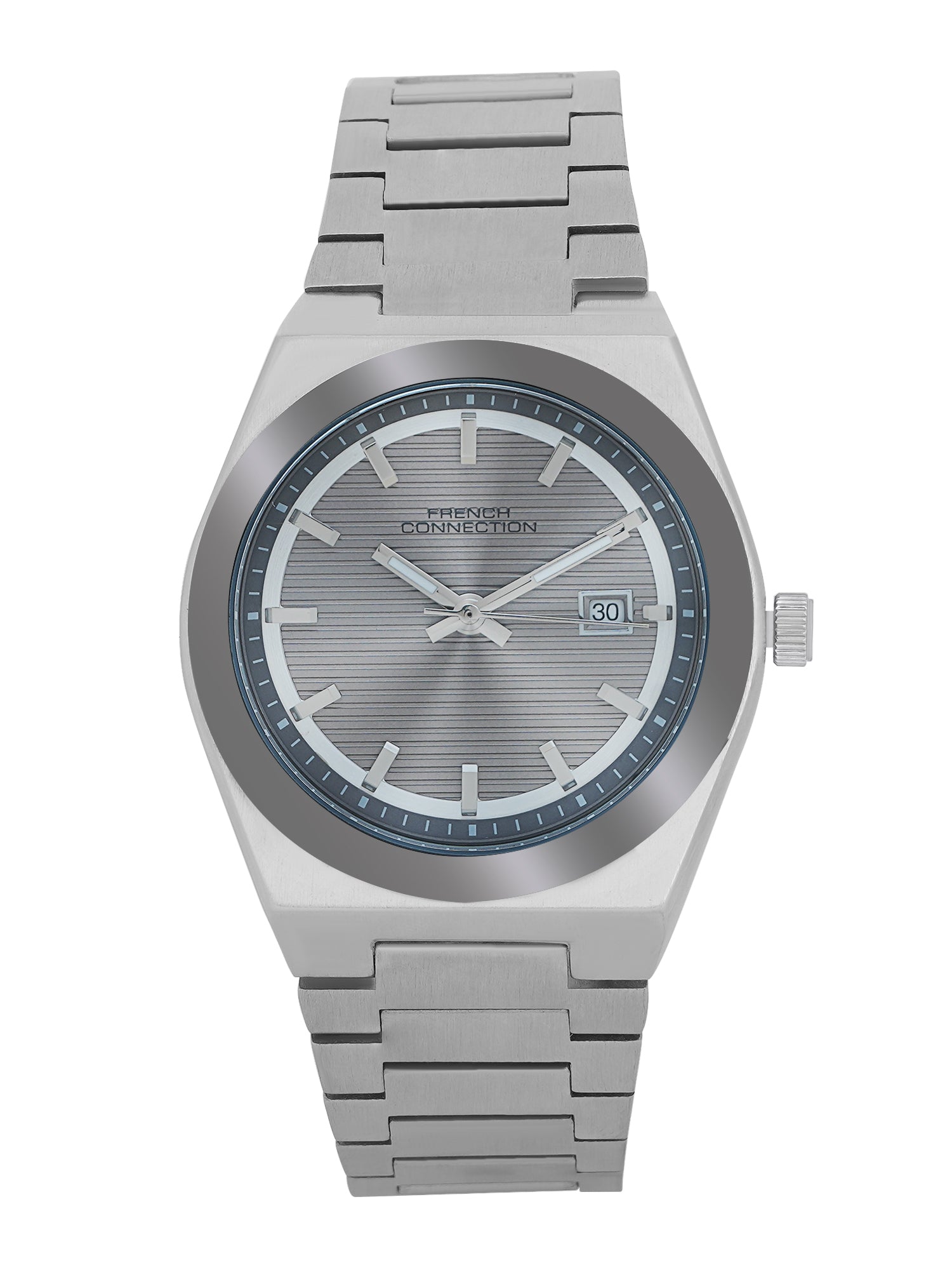 French Connection Textured Grey Round Dial With Stainless Steel Strap Watch - For Mens FCH22SM