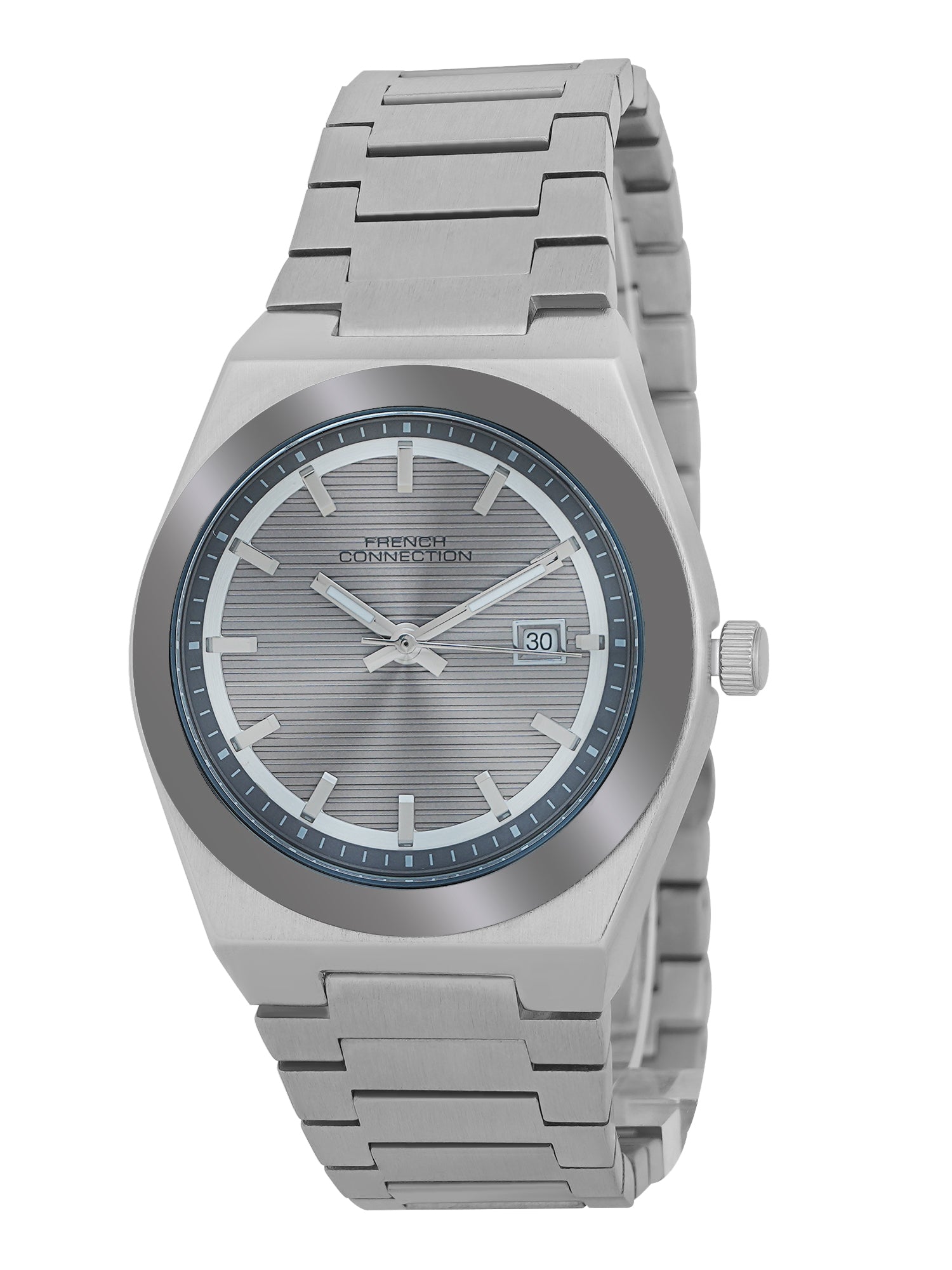 French Connection Textured Grey Round Dial With Stainless Steel Strap Watch - For Mens FCH22SM