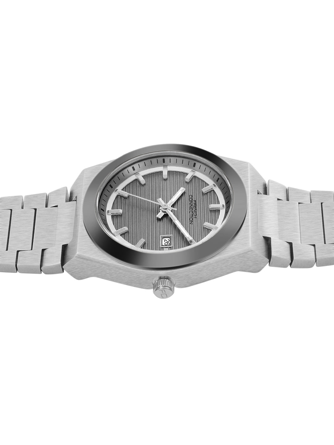 French Connection Textured Grey Round Dial With Stainless Steel Strap Watch - For Mens FCH22SM