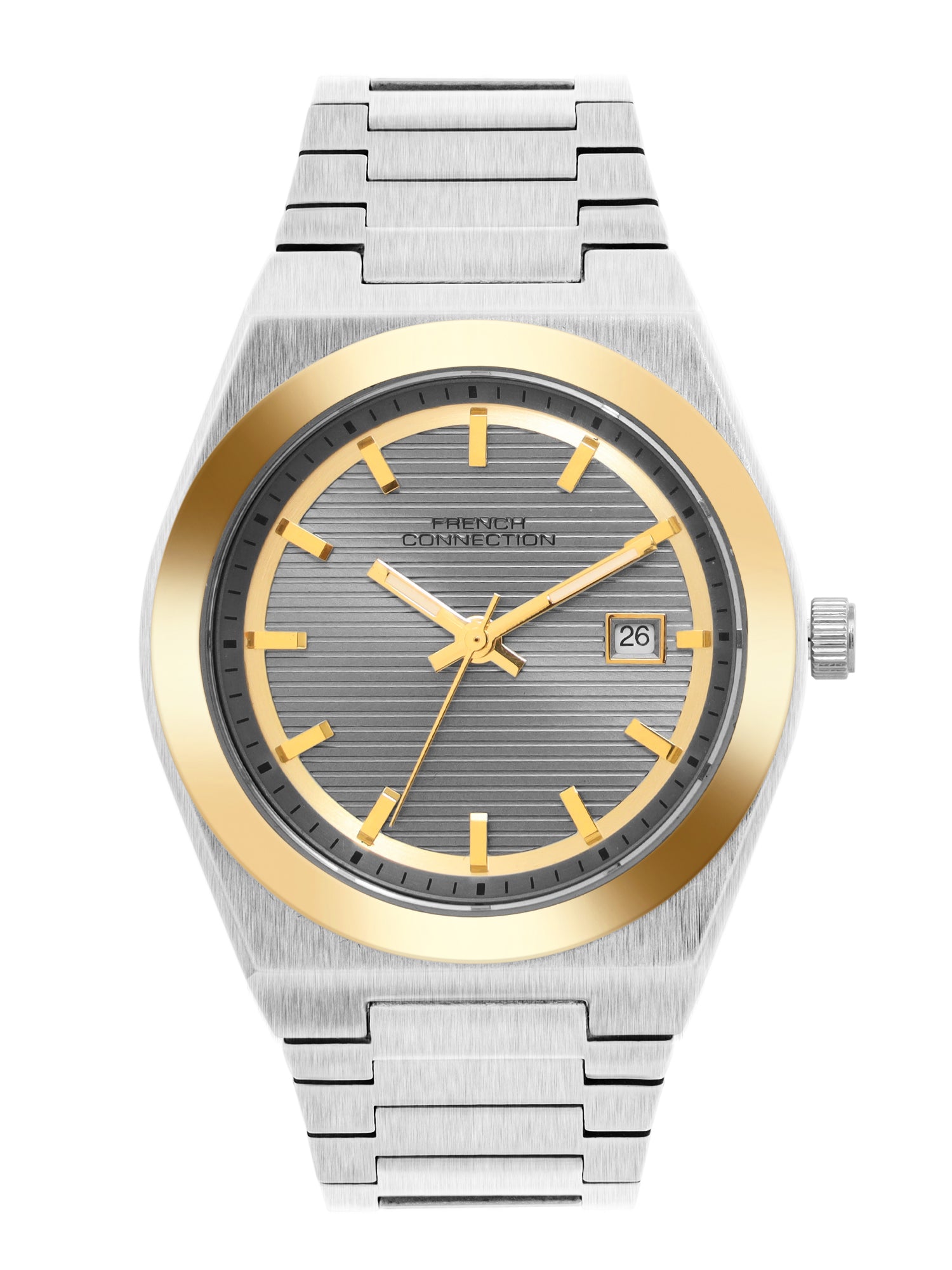 French Connection Textured Grey Round Dial With Stainless Steel Strap Watch - For Mens FCH22TM