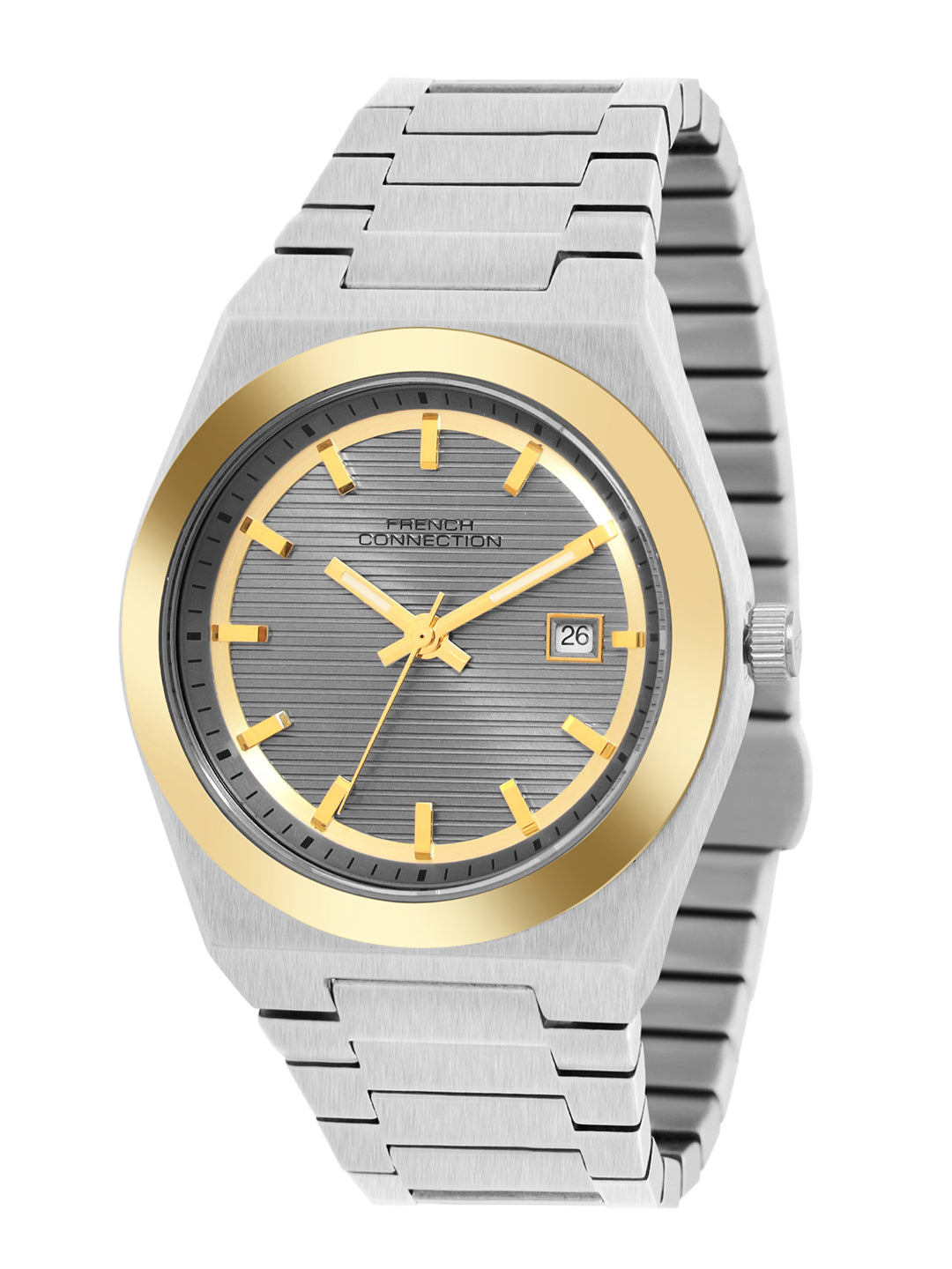French Connection Textured Grey Round Dial With Stainless Steel Strap Watch - For Mens FCH22TM